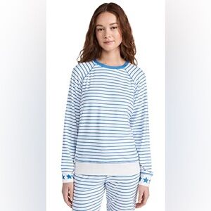 PJ Salvage Ivory Blue Star Long Sleeve PJ Top Small Soft Excellent